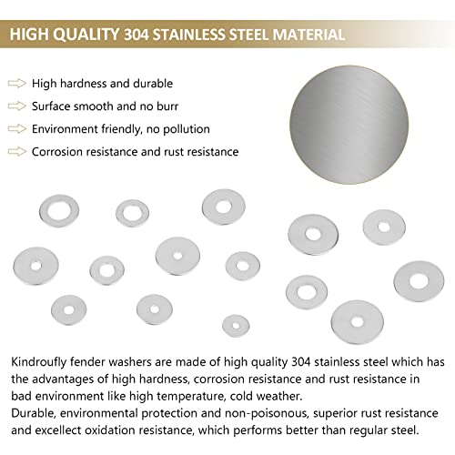 270 Pieces 15 Sizes Large Fender Washers Assortment Kit, 304 Stainless Steel Washers, Fender Washers, Metal Washers Assortment Kit (M3 M4 M5 M6 M8 M10 M12)