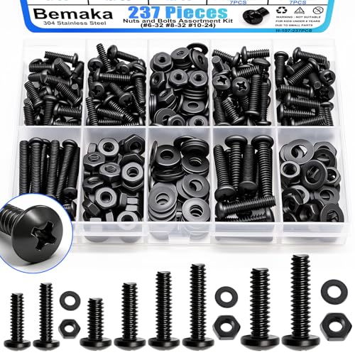 237PCS Machine Screws Nuts and Bolts Assortment Kit, 304 Stainless Steel Bolts 8 Sizes #6-32#8-32#10-24 Phillips Pan Head Hardware Screws + 730Pcs Machine Screws Nuts and Bolts Assortment Kit,