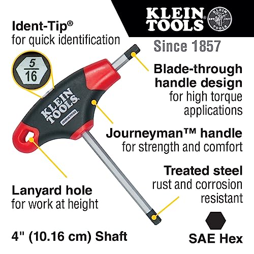 Klein Tools JTH410E T-Handle Hex Key Set, SAE Inch Sizes Allen Wrench Set with 4-Inch Blades, Stand Included, 10-Piece 4-Inch Blade