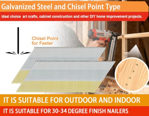 15 Gauge DA Angled Finish Nails,2-1/2",2",1-1/4":900Pcs 3Sizes(2-1/2",2",1-1/4")---900pcs