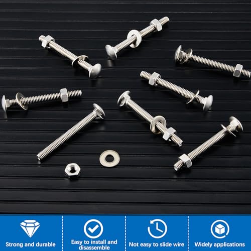 Zonon 50 Sets 5/16-18 x 2-1/2" Carriage Bolts and Nuts Kit,Silver 5/16-18 x 2-1/2" Silver