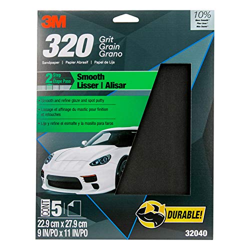 3M Wetordry Sandpaper, 320 Grit, 9 in x 11 in, 5 Sheets, Use for Wet and Dry Sanding, Longer Lasting Sandpaper, Great for Auto Body Repair, Smooth Finish, Waterproof Backing for Wet Sanding (32040) 9 in x 11 in (Pack of 2)