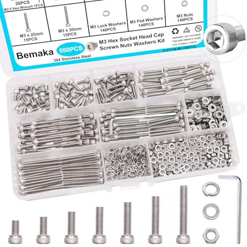 550PCS M3 x 6/8/12/16/20/25/30mm Hex Socket Head Cap Screws Bolts Nuts Washers Assortment Kit + 1287PCS Nuts and Bolts Assortment Kit, Metric & SAE Phillips Pan Head Machine Screws