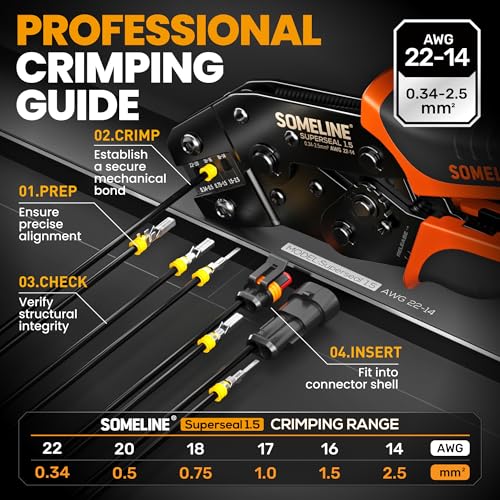 SOMELINE Waterproof Automotive Connector Crimping Tool Kit, 1/2/3/4/5/6 Pin 18 Types (1-6 Pin) + 3 Tools