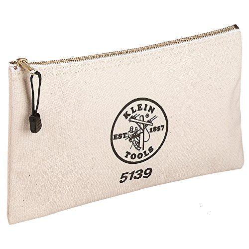 Klein Tools 55470 Utility Bag, Stand-Up Zipper Tool Bags, Orange/Black, Gray/Black, 2-Pack & 5139 Zipper Bag, Canvas Tool Pouch 12.5 x 7 x 4.25-Inch with Heavy Duty Brass Zipper Close, Natural