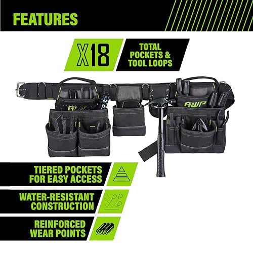 AWP Tool Belt Tool Rig, Durable Premium Utility Belt Organizer for Men & Women, Utility Work, Electrician, Mechanic Carpenter Tool Rig