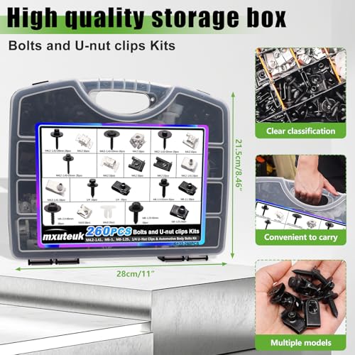 mxuteuk 50PCS M4.2 U-Nut Clips & Hex Head Automotive Body Fender Bolts Kit+mxuteuk 260PCS U-Nut Clips & Automotive Body Fender Bolts Kit