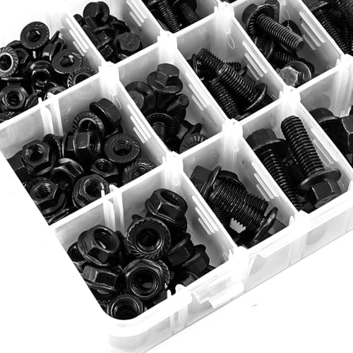 Flanged Hex Bolts and Nuts Assortment Kit, Black Alloy Steel Grade 10.9, 240 Pieces, M5 M6 M8 Metric Sizes, Black Oxide Finish 240PCS M5 M6 M8 Bolts and Nuts Kit