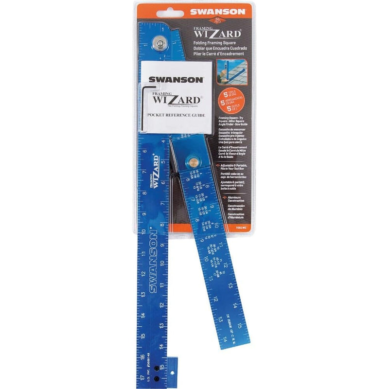 Swanson Tool Co T001WZ Framing Wizard Folding Aluminum Framing Square with adjustable set screw (Allen wrench included) - 5 layout tools In-One