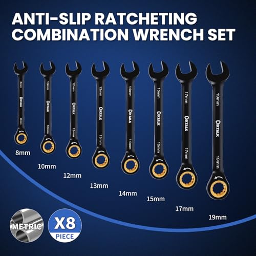 8PCS Metric Ratcheting Wrench Set, 72-Tooth Combination Wrench Set, 8-19mm