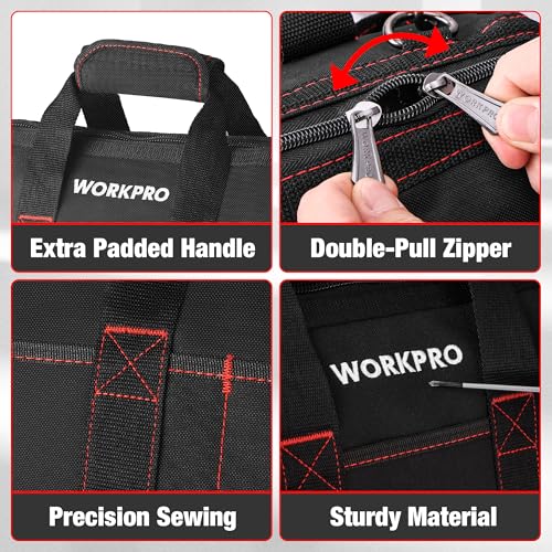 WORKPRO 16-inch Close Top Wide Mouth Tool Storage Bag with Water Proof Rubber Base, W081022A, 16" 16inch