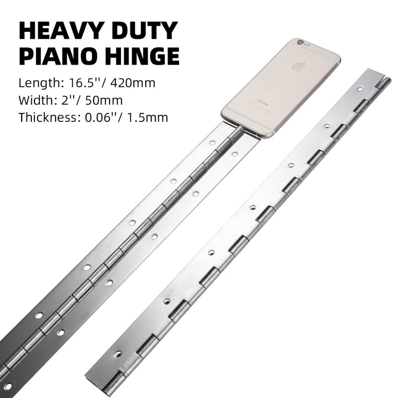 Marine Grade 304 Stainless Steel Piano Hinge, 16.5"X2" Continuous Boat Hinge, 0.06'' Thickness Heavy Duty Polished Finish Long Hinge with Screw for Cabinet, Cabin Door, Stocker Box(2 Pack) Marine Grade 304 Stainless Steel 16.5 Inch (2PCS)