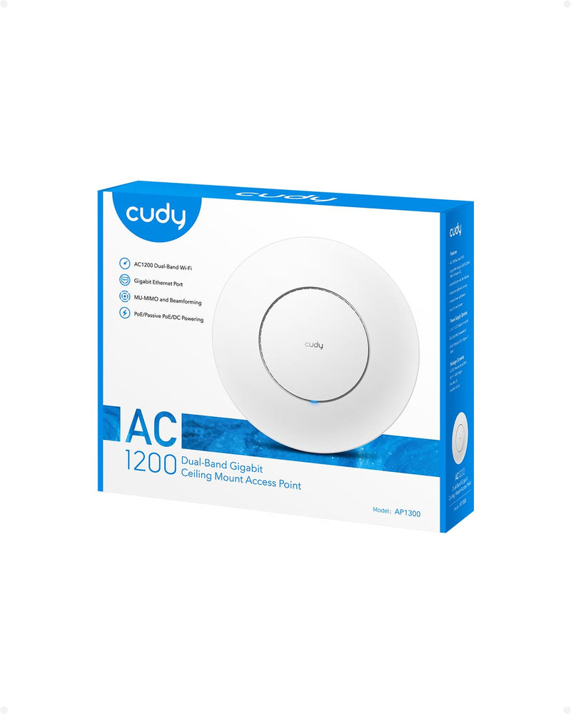 Cudy AC1200 Gigabit Wireless Access Point, Gigabit RJ45, Business WiFi Solution w/Mesh Support, Beamforming, Seamless Roaming, MU-MIMO, PoE or DC Powered, 12V DC Power Adapter Included, AP1300