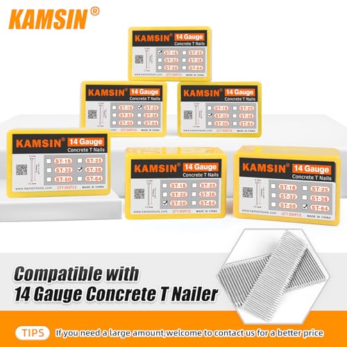 14 Gauge ST32 Concrete T Nails 800PCS/BOX, 1-1/4'' (32mm) with ST38 1-1/2"(38mm) 800PCS/BOX