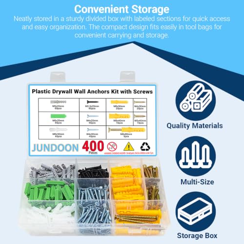 400Pcs Drywall Anchors & Screws Kit, 6 Sizes, Heavy Duty 400PCS 6-Sizes