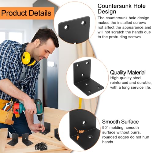 30 Pack Angle Brackets, 1.5" x 1.5" Black Heavy Duty Stainless Steel Corner Brace, L Shaped Shelf Bracket 90 Degree Corner Bracket for Wood Furniture Cabinets Shelves 1.5" x 1.5"