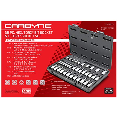 CARBYNE 36-Piece Hex (Allen) & Torx Bit Socket Set, SAE & Metric