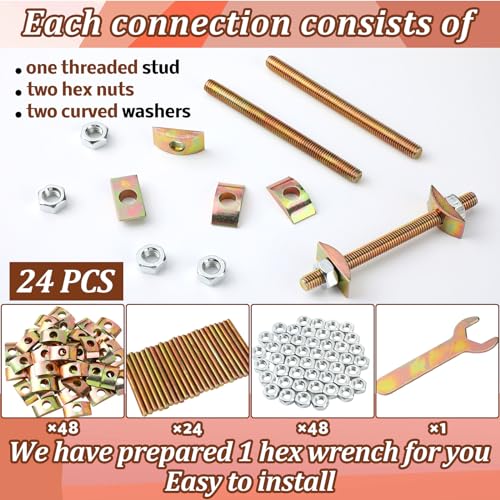 Gisafai 24 Set Countertop Connector 5/16" x 3-1/2" Furniture Fastening Butcher Block Hardware Table Joint Miter Draw Bolt Countertop Flip Connector Kit for Bed Frames Breadboard