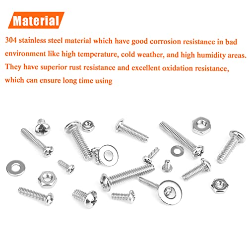 HELIFOUNER 720 Pieces #4-40#6-32#8-32#10-24 Phillips Pan Head Machine Screws Nuts Washers Assortment Kit, Coarse Thread, Fully Machine Threaded, 304 Stainless Steel #4-40 #6-32 #8-32 #10-24