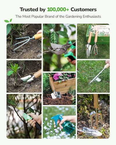 Grenebo Gardening Tools 10-Piece Garden Tool Set, Rust Resistant, Pink