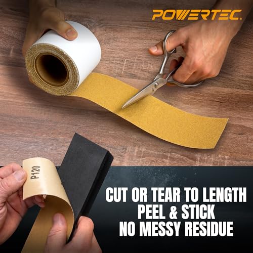 POWERTEC PSA Sandpaper Roll Set, 2-3/4" x 20 Yards (80/120/220/320 Grit, 5 Yards Each), Adhesive Backed Longboard Sanding Roll for Woodworking, Automotive, Air File & Hand Sanding Blocks (4RA1200) 4 Pack