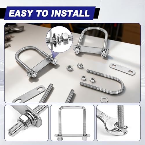 4 Sets M12 Square U Bolts 3 Inch Wide, 1/2" x 3-1/16" W x 4-1/2"L M12 x 3-1/16"W x 4-1/2"L