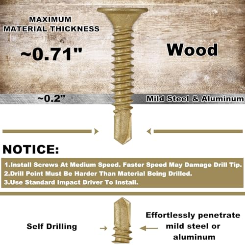 Yaocom #10-16 x 1-1/4" Wood to Metal Self Drilling Screws, 1.76 lb, 252 Pcs #10-16 x 1-1/4"