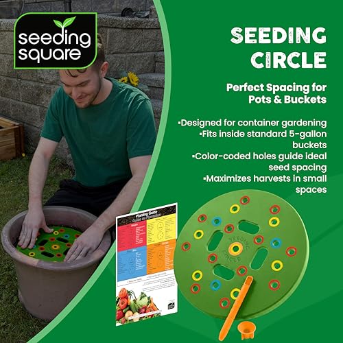 Seeding Circle + Sneaky Weeder Bundle – Circular Seed Spacing Template with Hand Weeding Tool for Container Gardening, Grow Bags & 5-Gallon Buckets