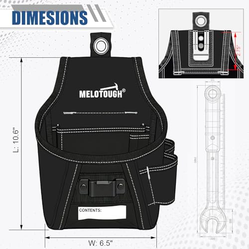MELOTOUGH Nail and Screw Organizer Bag with Belt Clip, Tape Measure Holder,Tape Measure Belt Clip (Black)
