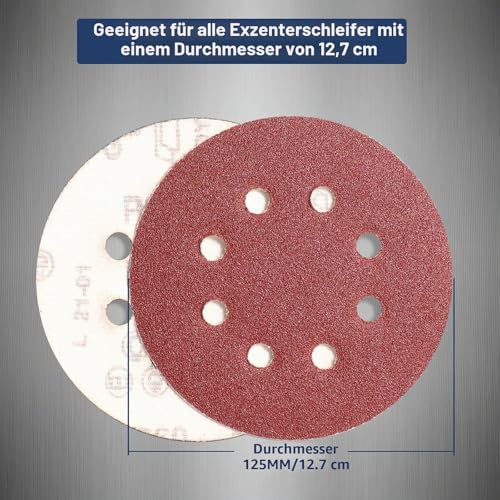 Stebruam Pack of 105 Sandpaper 125 mm Velcro for Random Orbital Sanders | Professional 125 sanding discs for 8 hole round random orbital sanders sanding (with grit 40/60/100/150/240/320/600) Pack of 105 - Grit 40,60,100,150,240,320,600