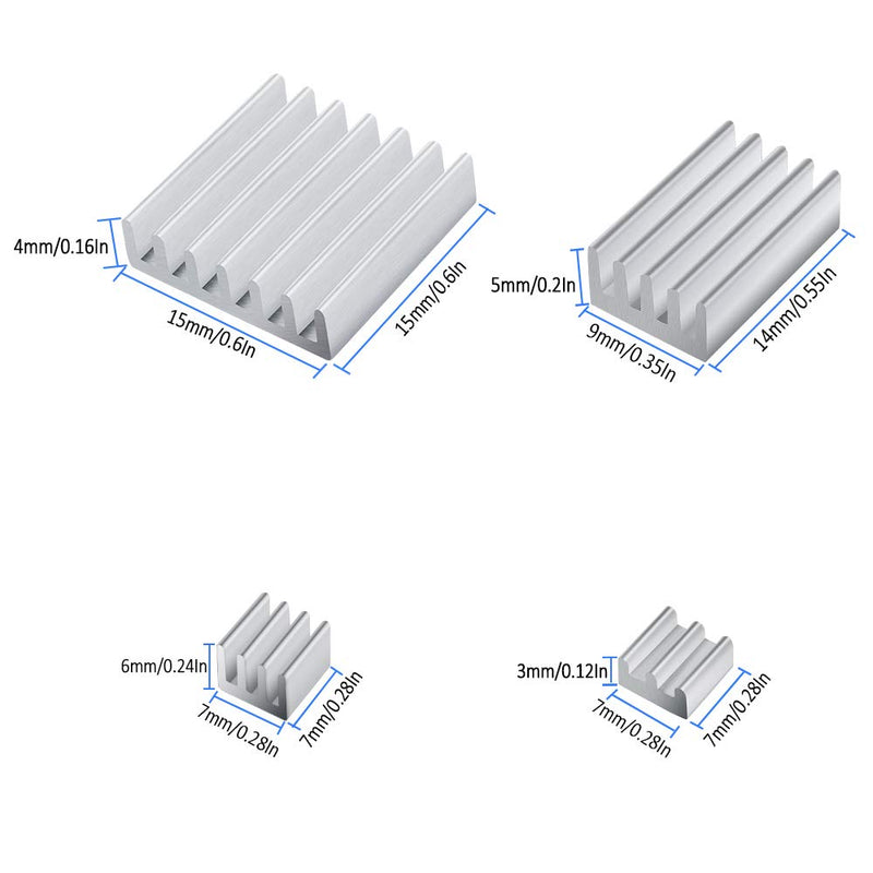 24 pieces heat sink aluminum for Raspberry Pi 4 Model B cooling fins aluminum set Raspberry Pi 4 aluminum heat sink with thermally conductive adhesive tape for Raspberry Pi 4