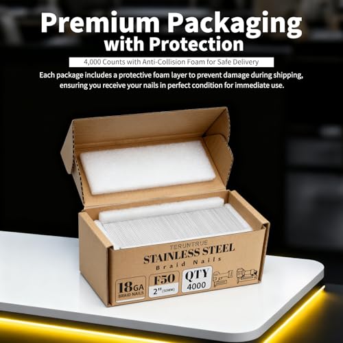 18 Gauge Stainless Steel Brad Nails 2 inch - 4,000 Counts 18GA Brad Nails 304 Stainless Steel Small Finishing Nail for Pneumatic/Electric Brad Nailers
