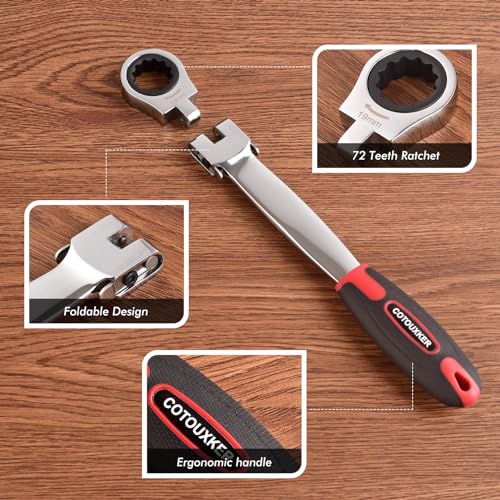 Flex Head Ratcheting Wrench Set, 8-19mm Ratchet Wrench Set with Interchangeable Heads for Mechanic Repair Metric