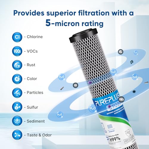PUREPLUS 5 Micron 2.5" x 20" Whole House CTO Carbon Sediment Water Filter 1PACK and 20"X2.5" 5 Microns Whole House Sediment RO System Water Filter 6PACK