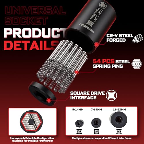 Geinxurn 6 PCS Universal Socket Set Heavy Duty,SAE& Metric (5-32mm,1/4"-1-1/4") Super Sockets for Unscrew Any Nuts Bolts,1/4", 3/8", 1/2" Impact Power Drill Adapters,for Auto Repair & Home Maintenance 1/4;3/8;1/2