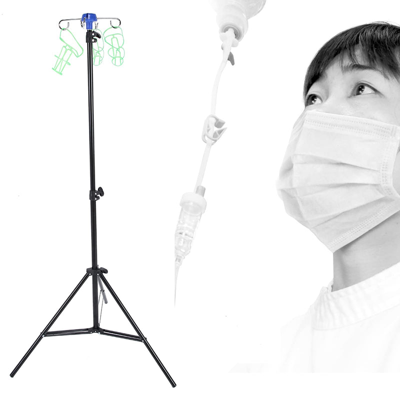 Saluaqui Portable IV Pole Stand, IV Stand for Drip Bags, Stainless Steel Infusion Set with 4 Hooks, Foldable Stand for Nursing Homes and Home Care