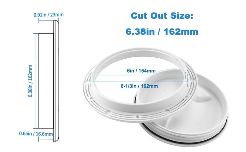 YaeMarine 2-Pack 4" 6" Boat Deck Cover Marine Inspection Hatch Deck Plate Access & Lid Round Non-Slip 6 Inch White