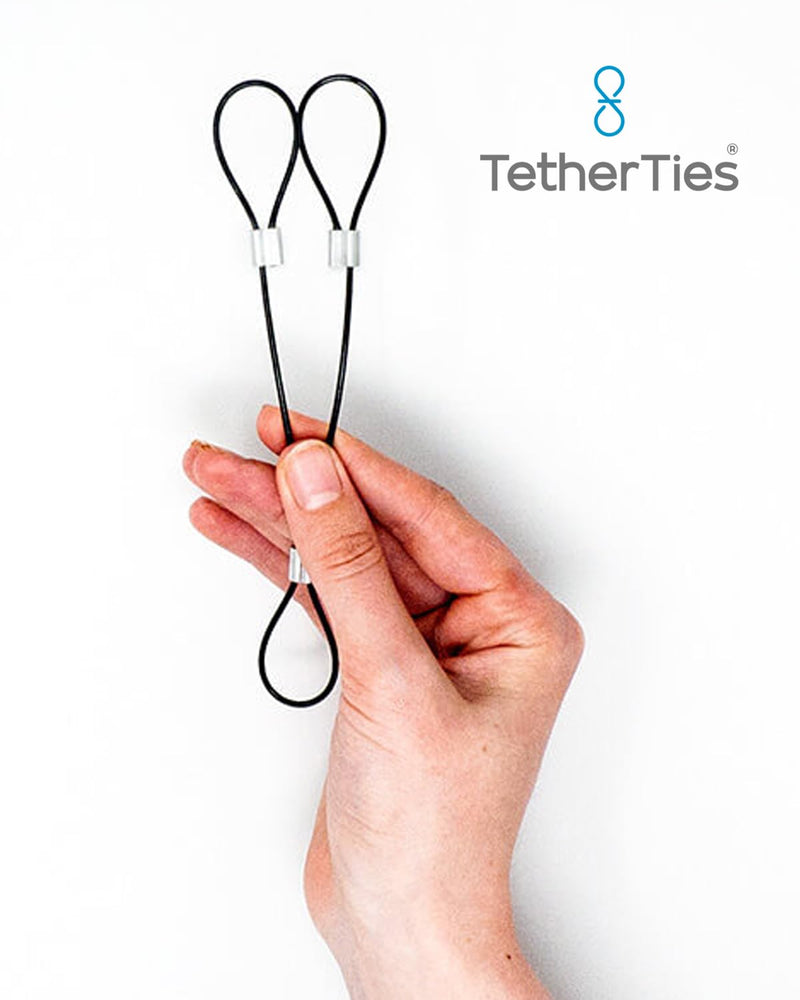 Multi-Adapter Cable Tethers Kit - Nylon coated stainless steel wire tether cable - Easy Installation - Secure Remote Control Tethers, Adapters, Dongles & More - Free Crimping Tool Black 10 Pack Multi-Adapter TetherTies