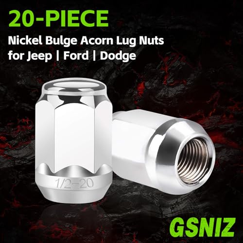 20PCS Chrome Closed End Bulge Acorn Style Lug Nuts, 1/2"-20 Thread Size - Conical 60 Degree Seat，for Ford Mustang 1964-2014,Ranger 1990-2010,Explorer 1991-2015,F-150 1989-1996 Silver