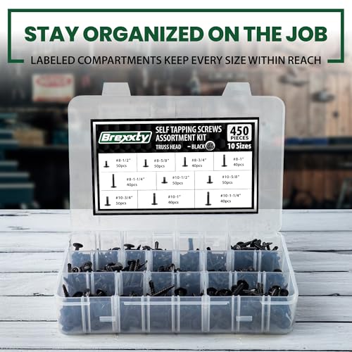 450 Pcs Self Drilling Screws Kit, 410 Stainless Steel, Black 450 Pcs Truss Head