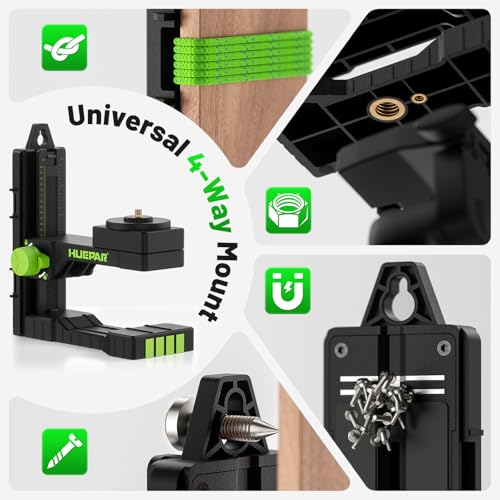 Huepar Fine-tuning Bracket Laser Level Mount, Multifunctional Magnetic Pivoting Base with Adjustable Spring Clip, 360° Rotation-alternative to a standard 1/4" and 5/8" thread & Height Adjustment-PV16+