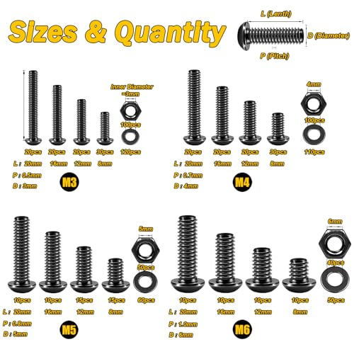 Mywish 719PCS M4 M5 M6 Bolt Screw Set, Metric Bolt Assortment & 900Pcs M3 M4 M5 M6 Metric Screws Assortment kit, Nuts and Bolts Set Flat & Spring Washers, Hex Head Cap Screws Bolts and Nuts Kit