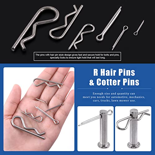 Glarks 122Pcs 4 Styles Clevis Pin/Cotter Pin/Hair Pin/Dowel Pin Assortment Set, 15 Size 304 Stainless Steel Pin Fasteners for Automotive, Mechanics, Cars, Trucks, Lawn Mower Use