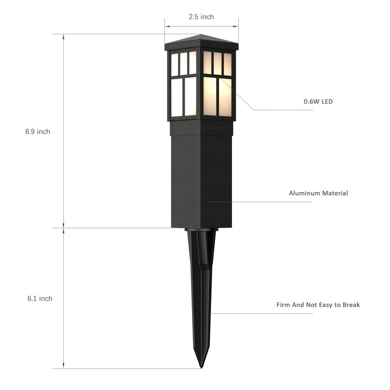 Malibu Low Voltage Landscape Pathway Light 0.6W LED Square Mission Bollard Light 12V Outdoor Black Lighting 22 Lumen 3200K Warm White Flood Light with Connector and Stake 8419-4321-01 1 pack