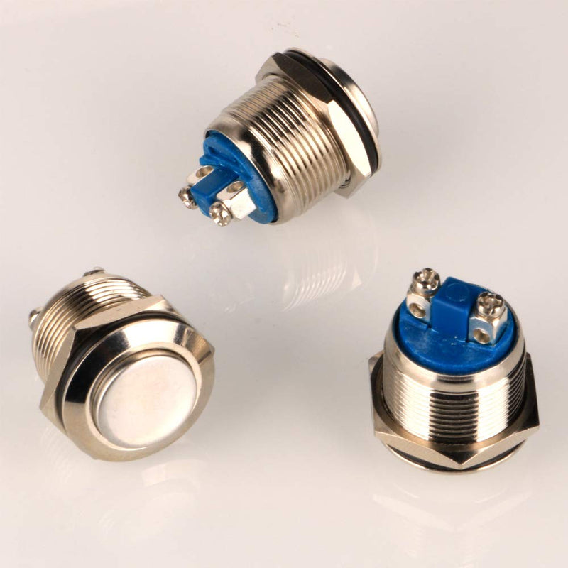 Gebildet 3pcs 19mm 5A 12V/24V/125V/250VAC Momentary Button Screw Terminals Stainless Steel Metal Waterproof Button (High Head) 19mm Metal
