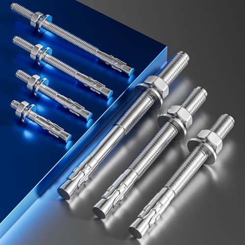 Wensilon 30Pcs 3/8x4 Inch Standard Fasteners for Heavy-Duty 304 Stainless Steel Wedge Anchors for Cement and Concrete 3/8x4" 30