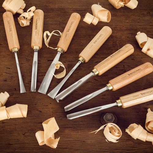7-Piece Wood Carving Chisel Tools Set, Sharp CR-V Steel Blades 7-Piece with Ash Handle