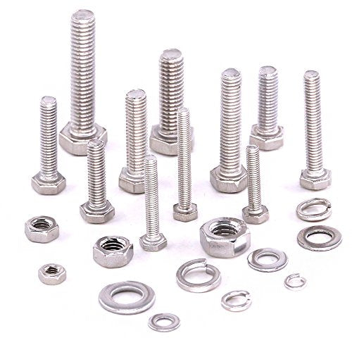 Glarks 665Pcs M3 M4 M5 M6 Stainless Steel Flat Hex Head Screws Bolts Nuts and Flat Gasket Spring Washers Assortment Set