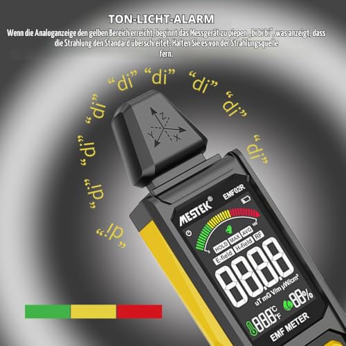 EMF Meter, MESTEK 5 in 1 EMF Radiation Detector EF/MF/Radio Frequency Field Electromagnetic, Rechargeable House EMF Detection Yellow EMF Gauge