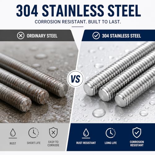 304 Stainless Steel Fully Threaded Rod, Metric All Thread Rod for HVAC, Construction, CNC, 3D Printer & DIY, Corrosion Resistant Threaded Bar, M8 x 300mm, 1.25mm Pitch, 4PCS